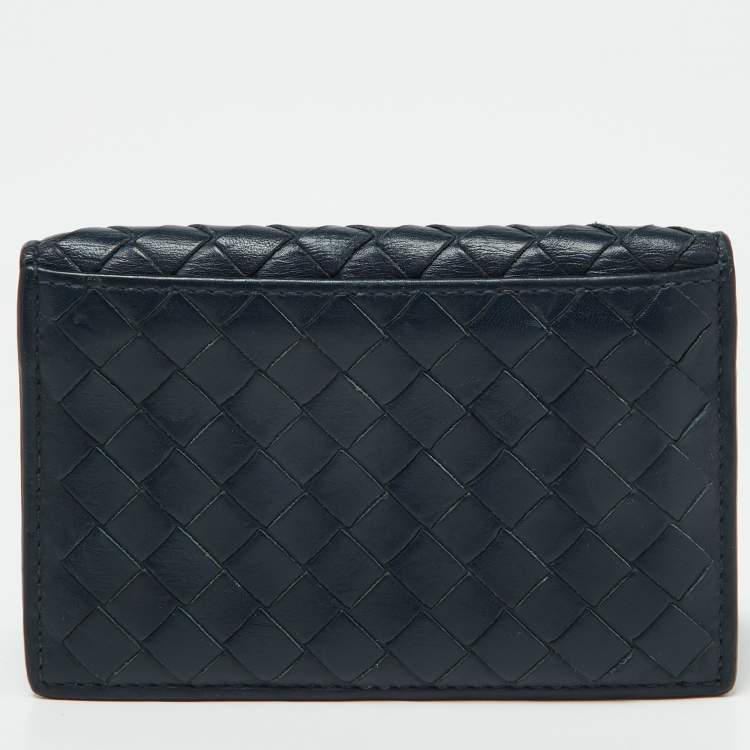 Pre Owned Bottega Veneta Blue Intrecciato Leather Card Case