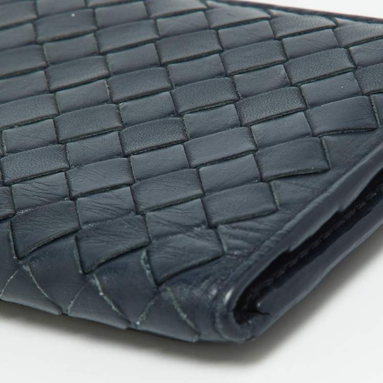 Pre Owned Bottega Veneta Blue Intrecciato Leather Card Case