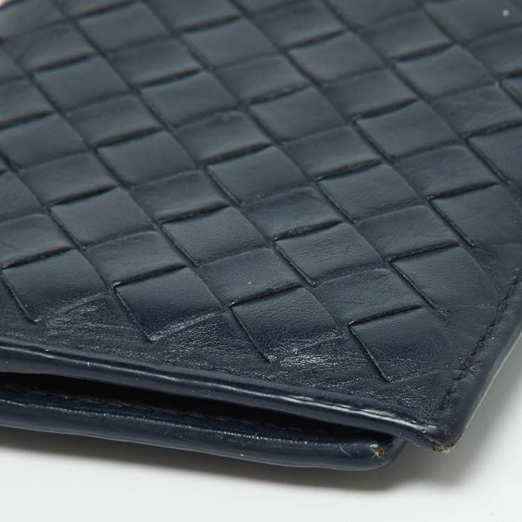 Pre Owned Bottega Veneta Blue Intrecciato Leather Card Case