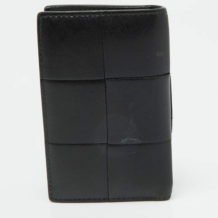 Pre Owned Bottega Veneta Black Leather Cassette Flap Card Case