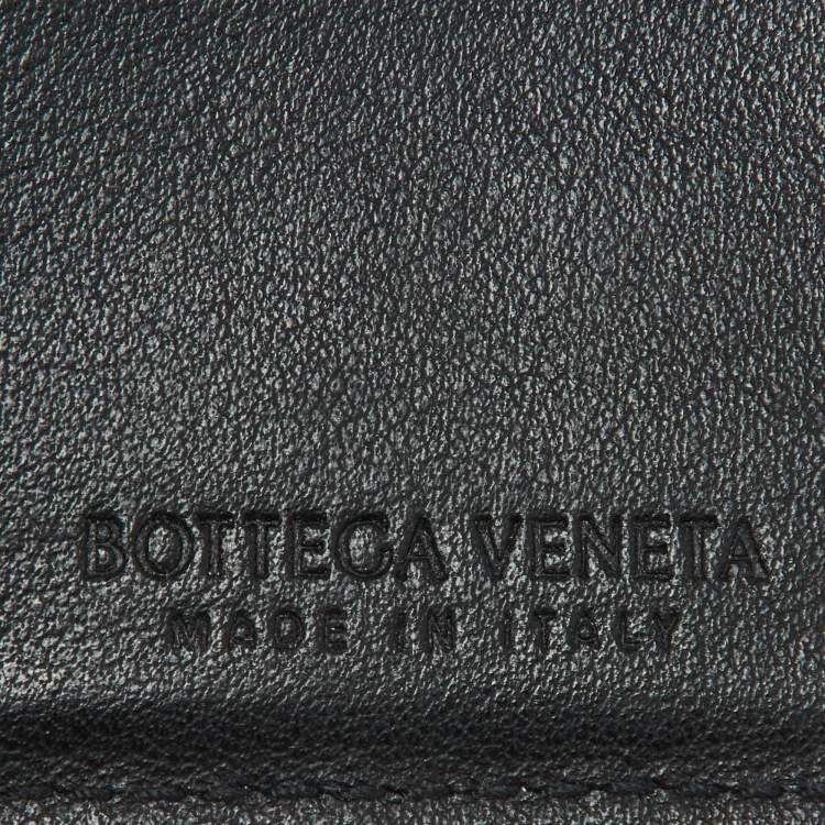 Pre Owned Bottega Veneta Black Leather Cassette Flap Card Case