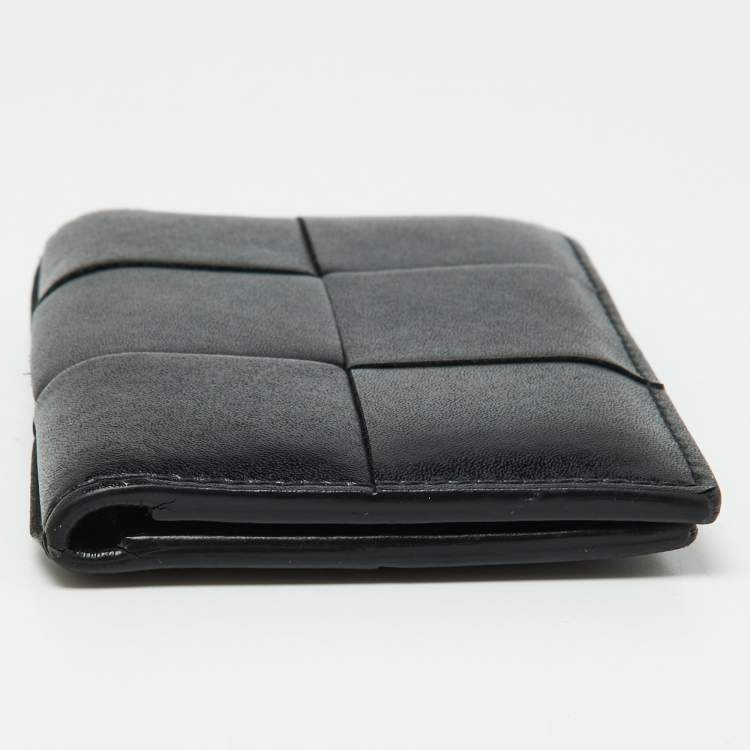 Pre Owned Bottega Veneta Black Leather Cassette Flap Card Case