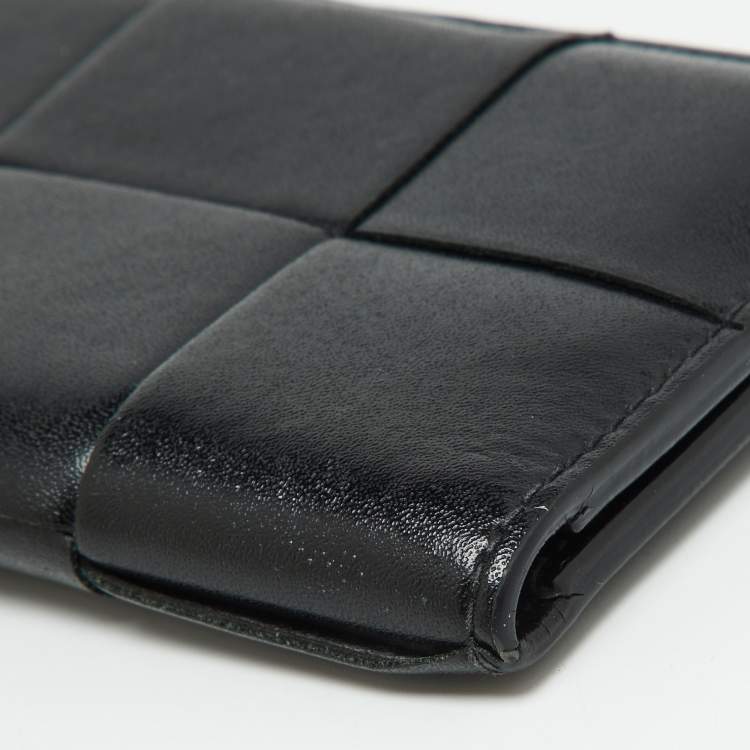 Pre Owned Bottega Veneta Black Leather Cassette Flap Card Case