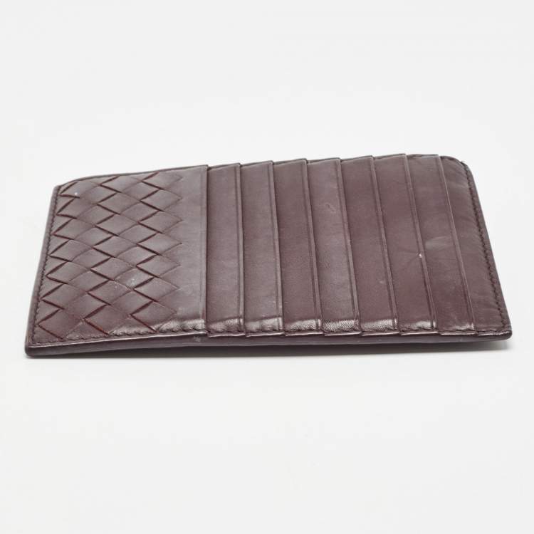 مملوكة مسبقًا Bottega Veneta Dark Burgundy Intrecciato Leather Card Holder