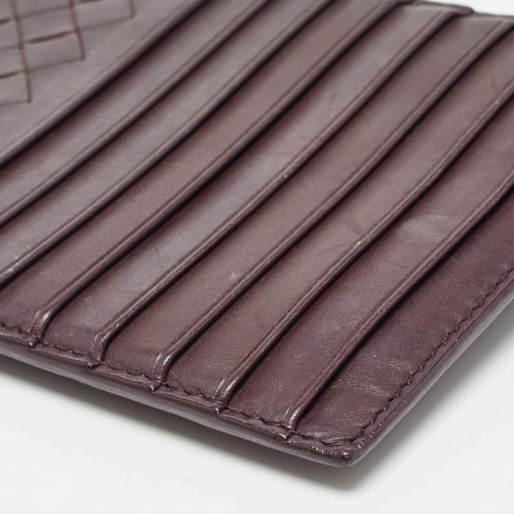 مملوكة مسبقًا Bottega Veneta Dark Burgundy Intrecciato Leather Card Holder