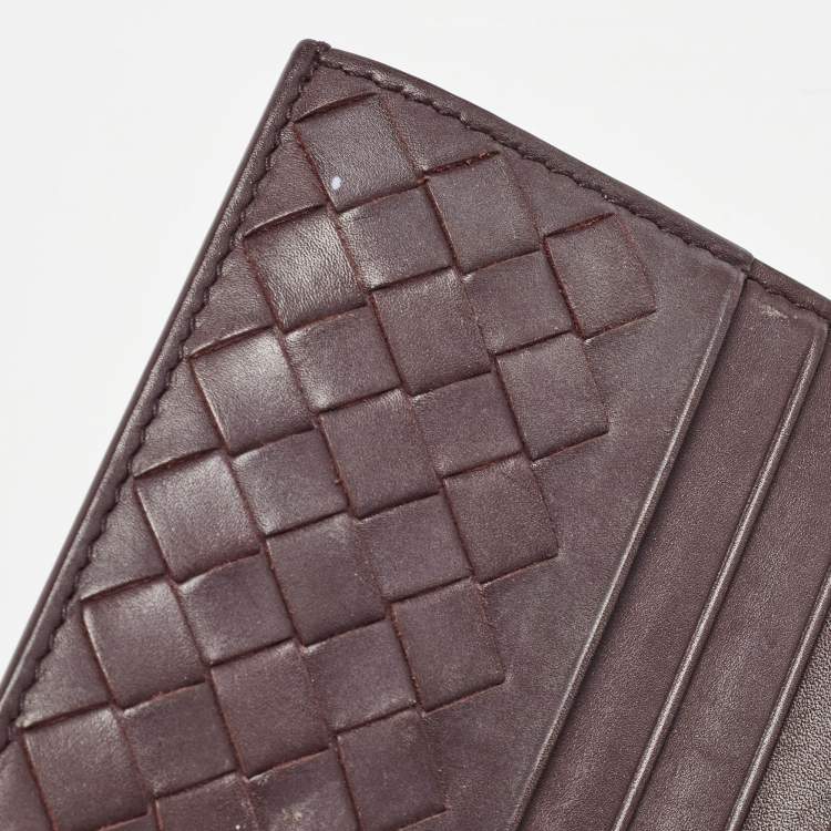 مملوكة مسبقًا Bottega Veneta Dark Burgundy Intrecciato Leather Card Holder