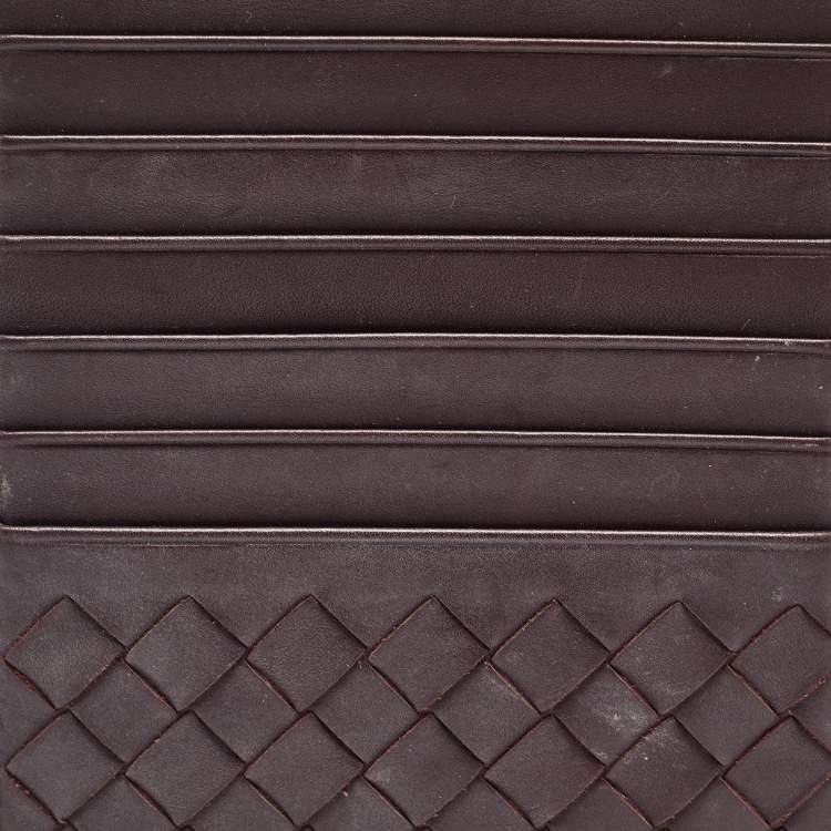 مملوكة مسبقًا Bottega Veneta Dark Burgundy Intrecciato Leather Card Holder