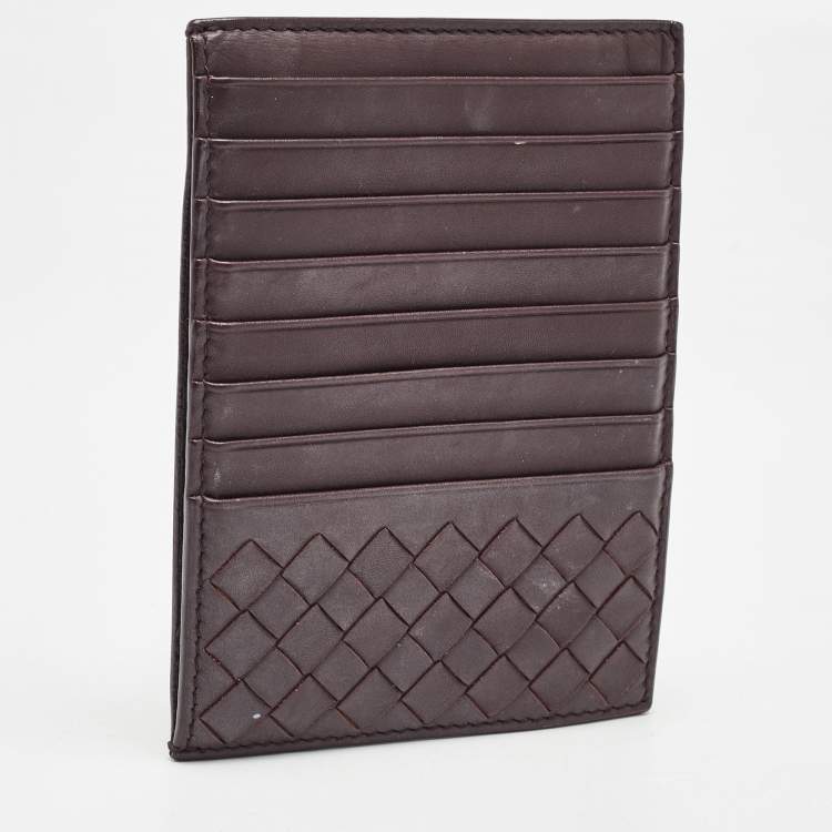 مملوكة مسبقًا Bottega Veneta Dark Burgundy Intrecciato Leather Card Holder