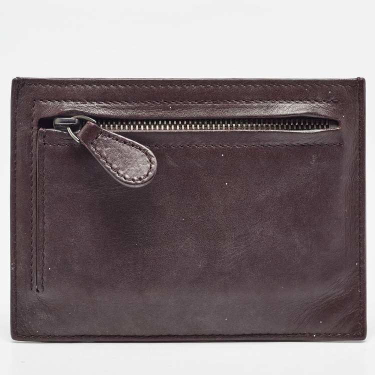 مم�لوكة مسبقًا Bottega Veneta Dark Burgundy Intrecciato Leather Card Holder