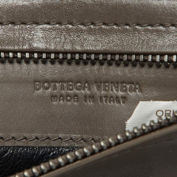 Pre Owned Bottega Veneta Grey Intrecciato Leather Zip Card Holder