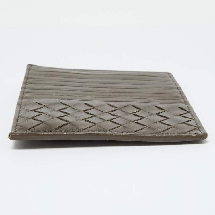 Pre Owned Bottega Veneta Grey Intrecciato Leather Zip Card Holder