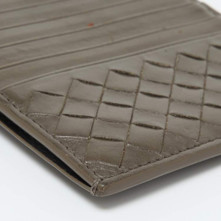 Pre Owned Bottega Veneta Grey Intrecciato Leather Zip Card Holder