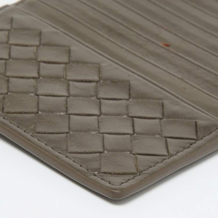 Pre Owned Bottega Veneta Grey Intrecciato Leather Zip Card Holder