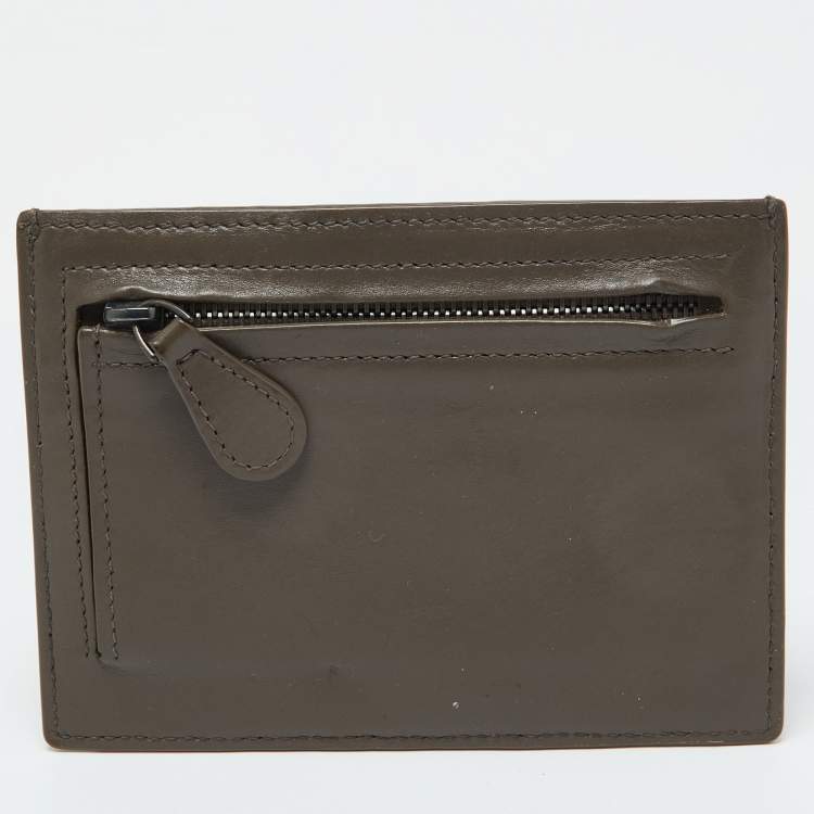 Pre Owned Bottega Veneta Grey Intrecciato Leather Zip Card Holder