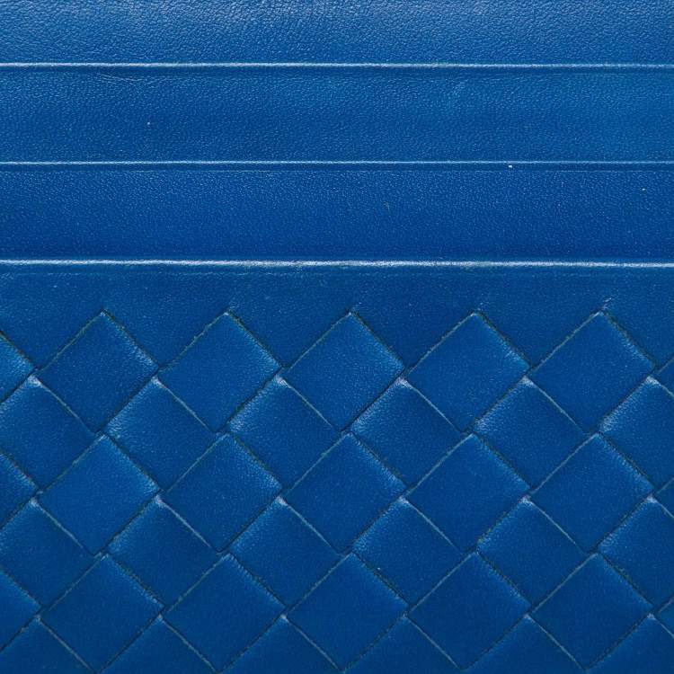 Pre Owned Bottega Veneta Blue Intrecciato Leather Card Holder