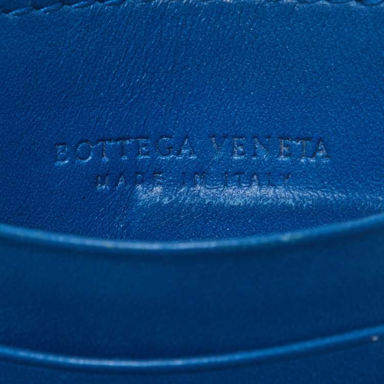 Pre Owned Bottega Veneta Blue Intrecciato Leather Card Holder