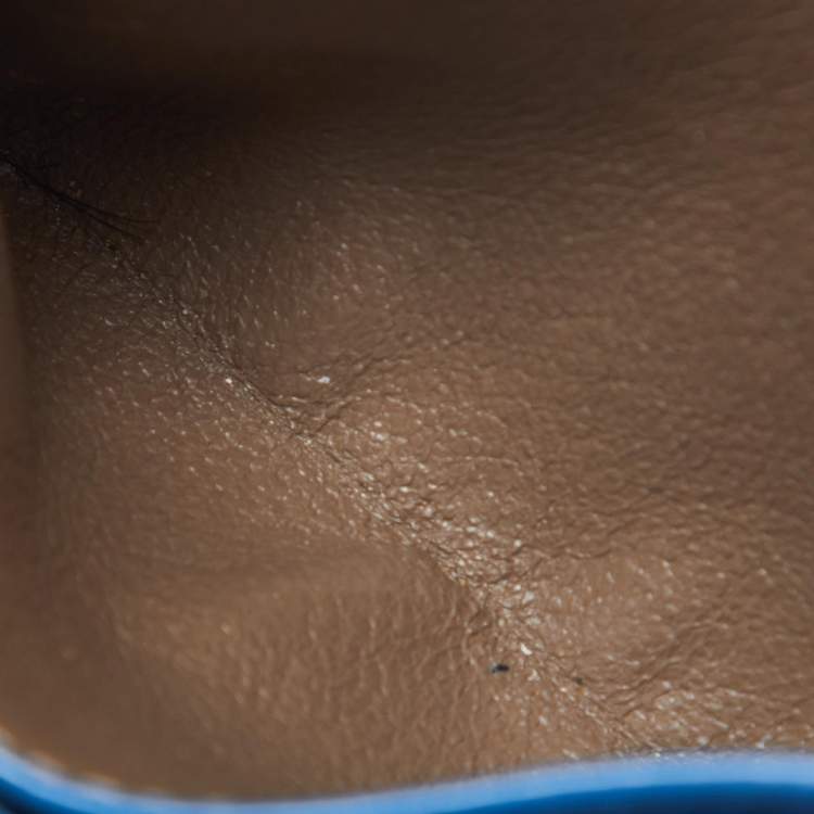 Pre Owned Bottega Veneta Blue Intrecciato Leather Card Holder