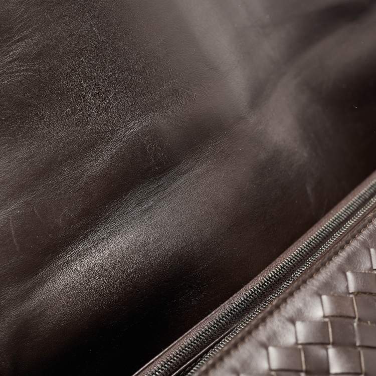 Pre Owned Bottega Veneta Choco Brown Intrecciato Leather Oversized Briefcase