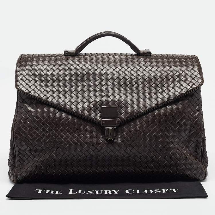Pre Owned Bottega Veneta Choco Brown Intrecciato Leather Oversized Briefcase