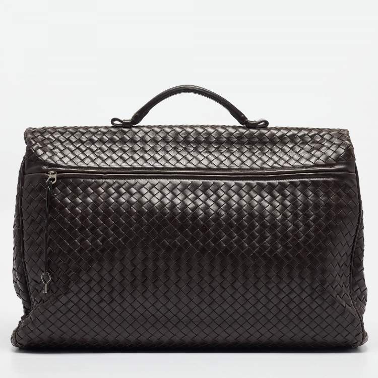 Pre Owned Bottega Veneta Choco Brown Intrecciato Leather Oversized Briefcase