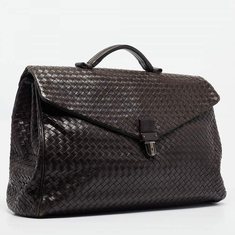 Pre Owned Bottega Veneta Choco Brown Intrecciato Leather Oversized Briefcase