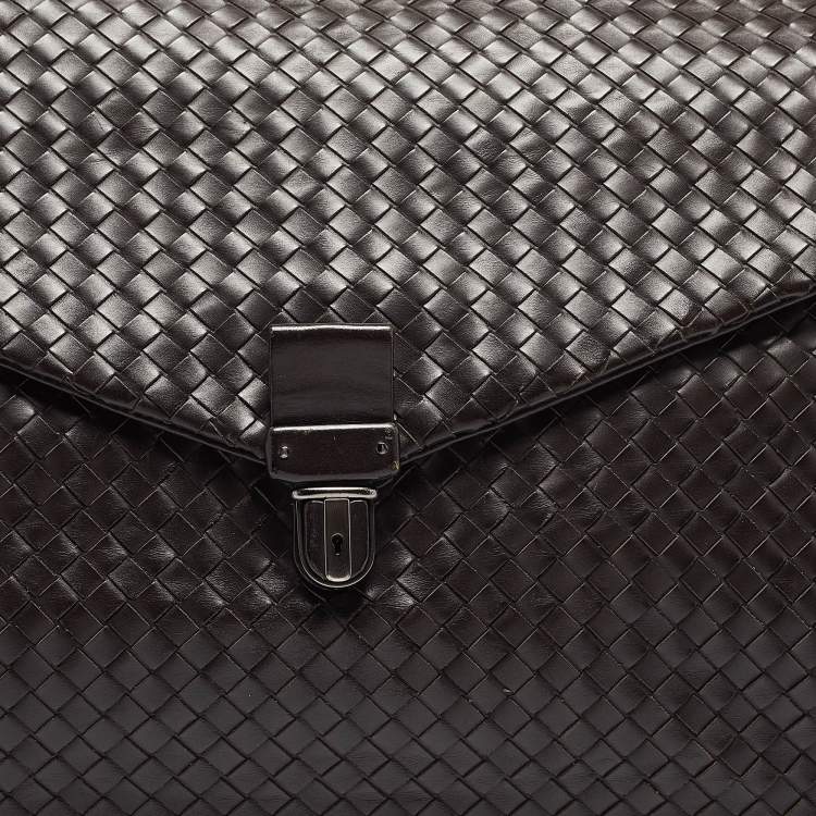 Pre Owned Bottega Veneta Choco Brown Intrecciato Leather Oversized Briefcase