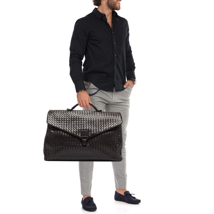 Pre Owned Bottega Veneta Choco Brown Intrecciato Leather Oversized Briefcase