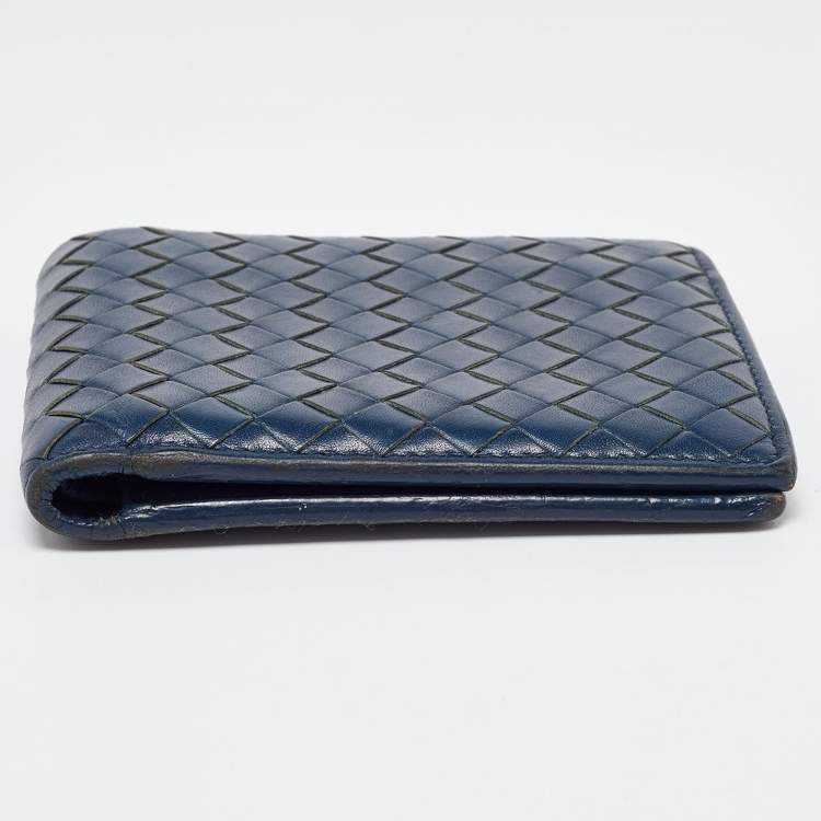 Pre Owned Bottega Veneta Blue Intrecciato Leather Bifold Wallet