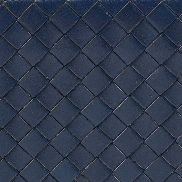 Pre Owned Bottega Veneta Blue Intrecciato Leather Bifold Wallet