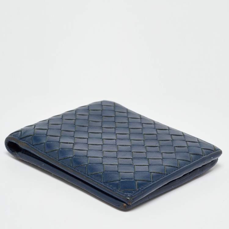 Pre Owned Bottega Veneta Blue Intrecciato Leather Bifold Wallet