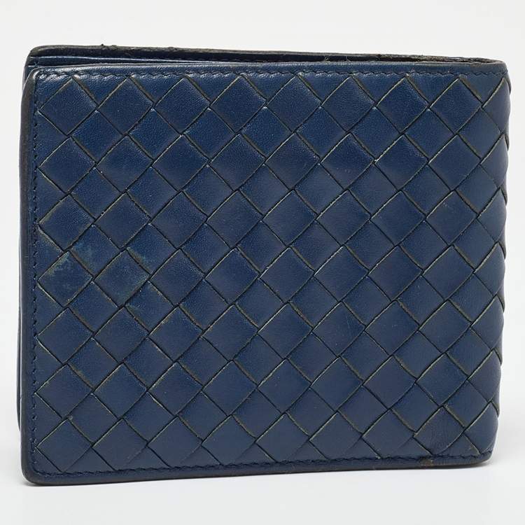Pre Owned Bottega Veneta Blue Intrecciato Leather Bifold Wallet