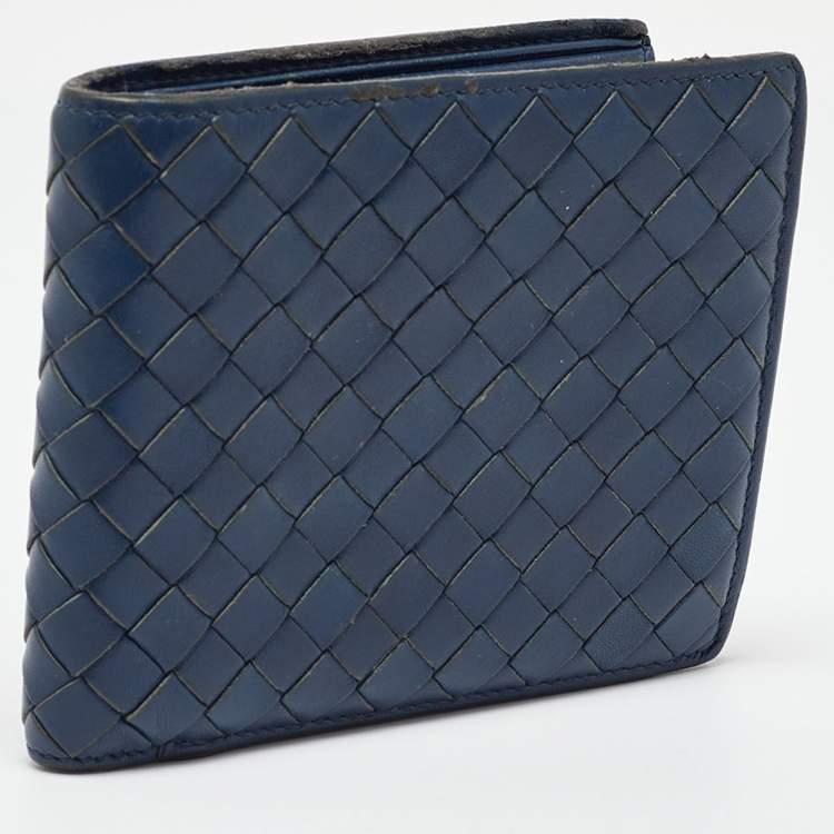 Pre Owned Bottega Veneta Blue Intrecciato Leather Bifold Wallet