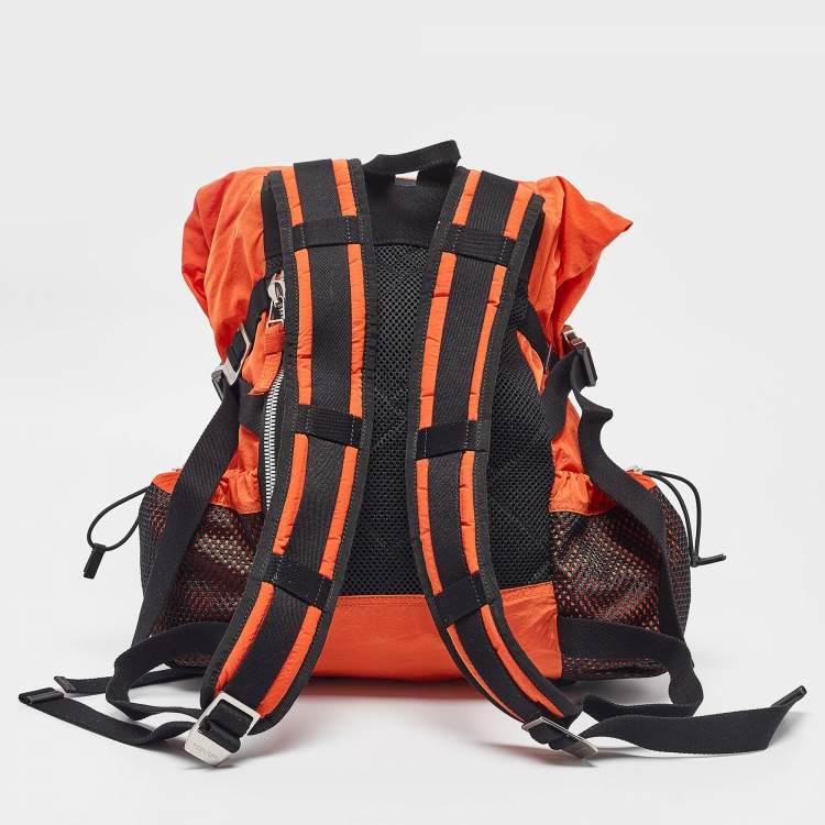 Pre Owned Bottega Veneta Orange Nylon Webbing Trimmed Shell Backpack