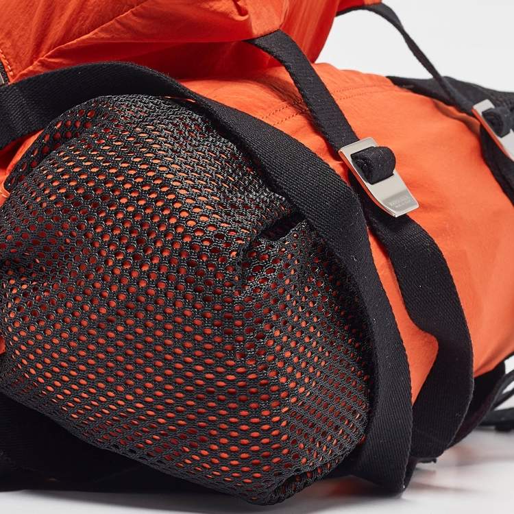 Pre Owned Bottega Veneta Orange Nylon Webbing Trimmed Shell Backpack