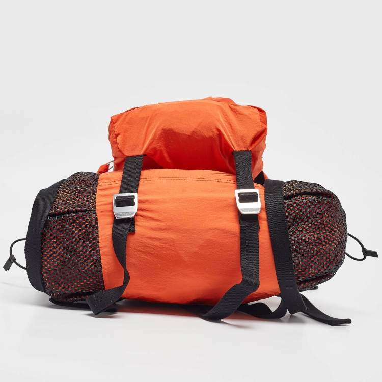 Pre Owned Bottega Veneta Orange Nylon Webbing Trimmed Shell Backpack