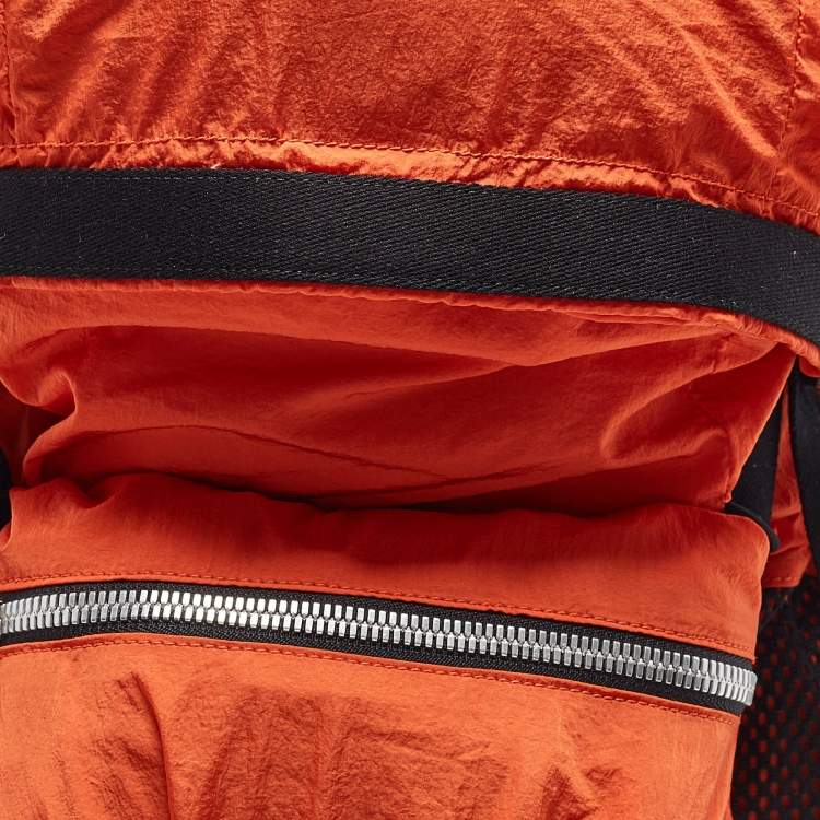 Pre Owned Bottega Veneta Orange Nylon Webbing Trimmed Shell Backpack