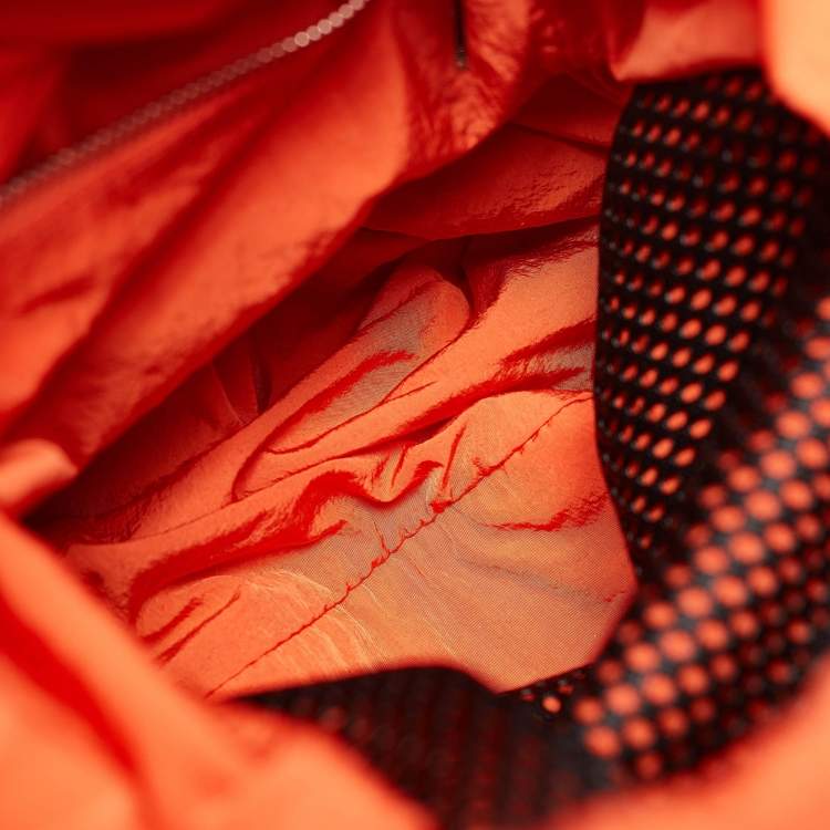Pre Owned Bottega Veneta Orange Nylon Webbing Trimmed Shell Backpack
