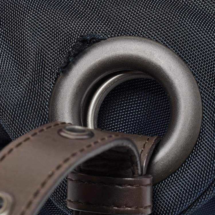 Pre Owned Bottega Veneta Navy Blue/Brown Intrecciato Leather and Nylon Flap Backpack