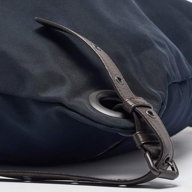 Pre Owned Bottega Veneta Navy Blue/Brown Intrecciato Leather and Nylon Flap Backpack
