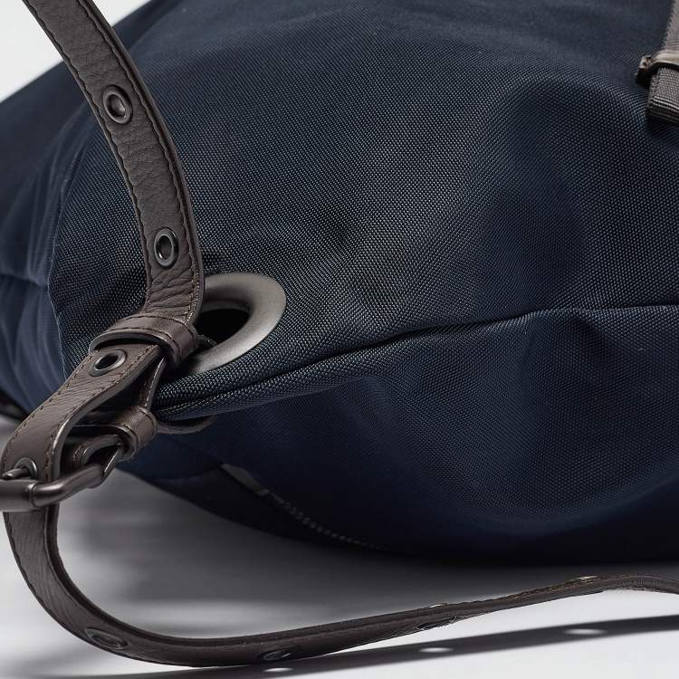 Pre Owned Bottega Veneta Navy Blue/Brown Intrecciato Leather and Nylon Flap Backpack