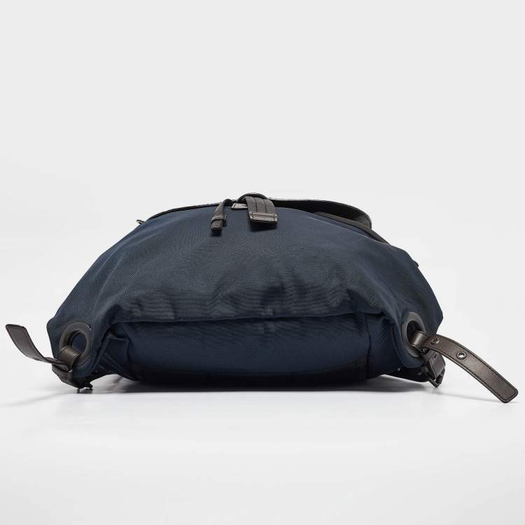 Pre Owned Bottega Veneta Navy Blue/Brown Intrecciato Leather and Nylon Flap Backpack