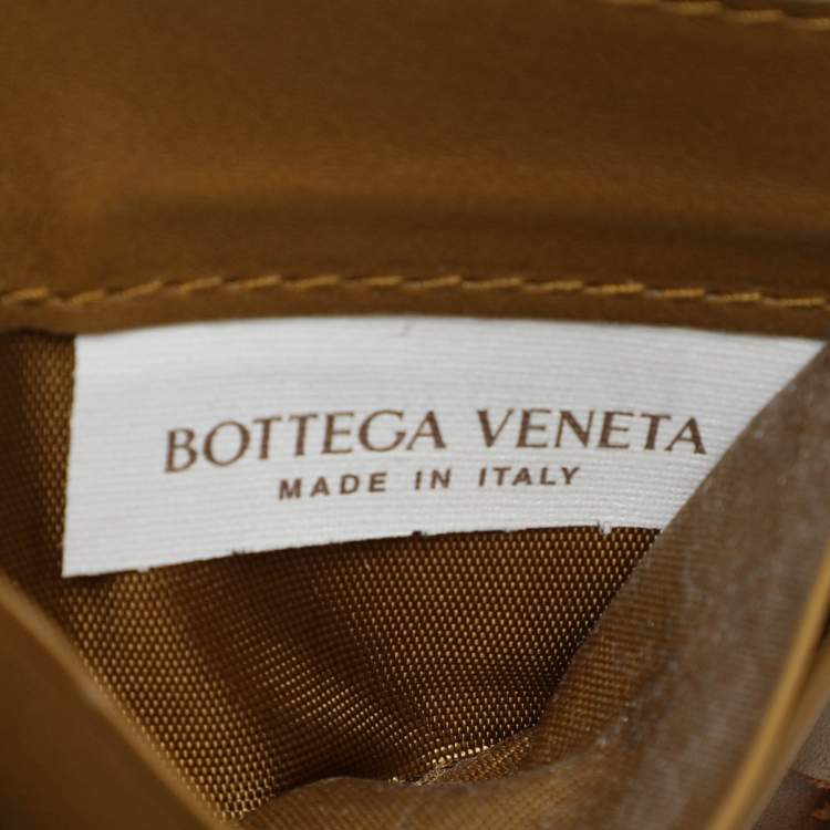 Pre Owned Bottega Veneta Gold Intrecciato Leather Card Holder
