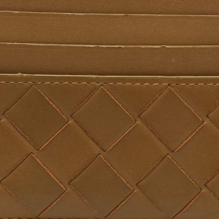Pre Owned Bottega Veneta Gold Intrecciato Leather Card Holder