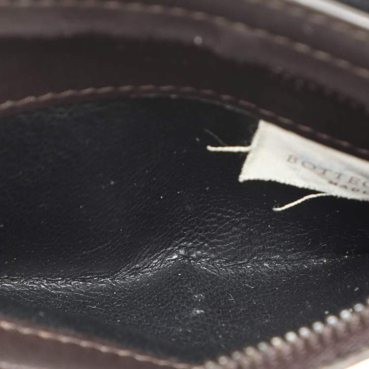 Pre Owned Bottega Veneta Brown Leather Intrecciato Card Holder