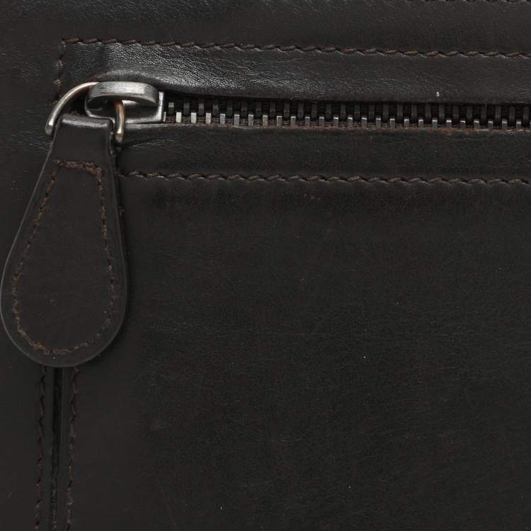 Pre Owned Bottega Veneta Brown Leather Intrecciato Card Holder