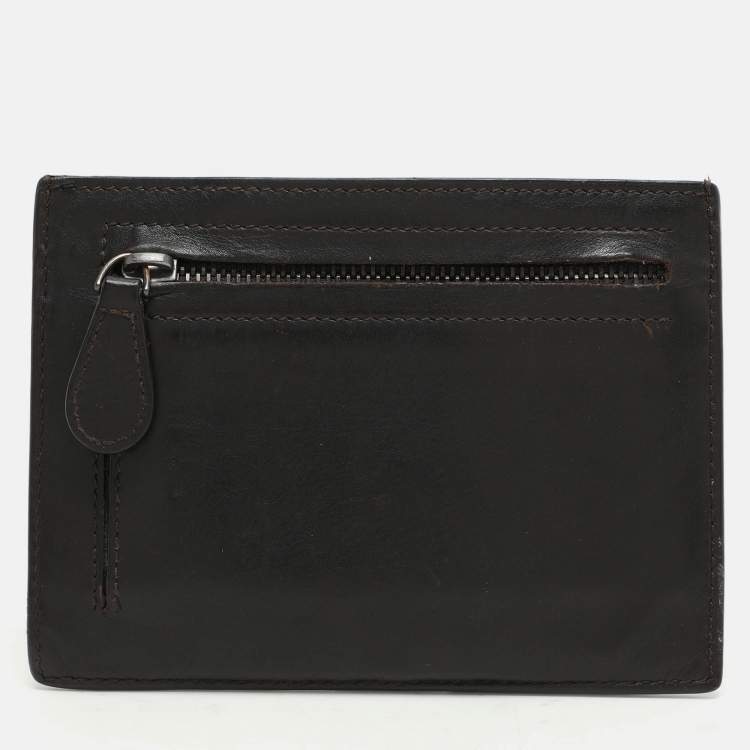 Pre Owned Bottega Veneta Brown Leather Intrecciato Card Holder