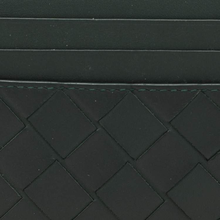 Pre Owned Bottega Veneta Green Intrecciato Leather Card Holder
