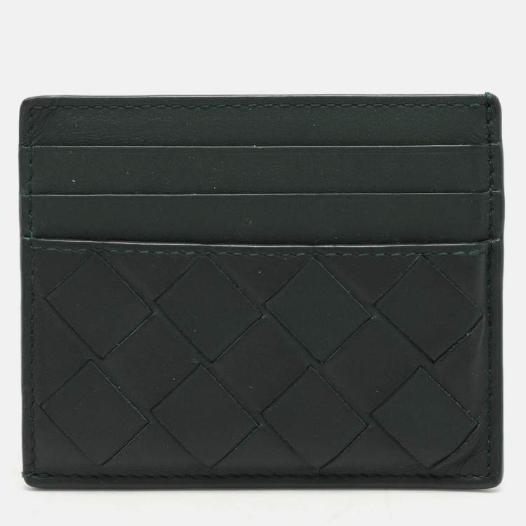 Pre Owned Bottega Veneta Green Intrecciato Leather Card Holder