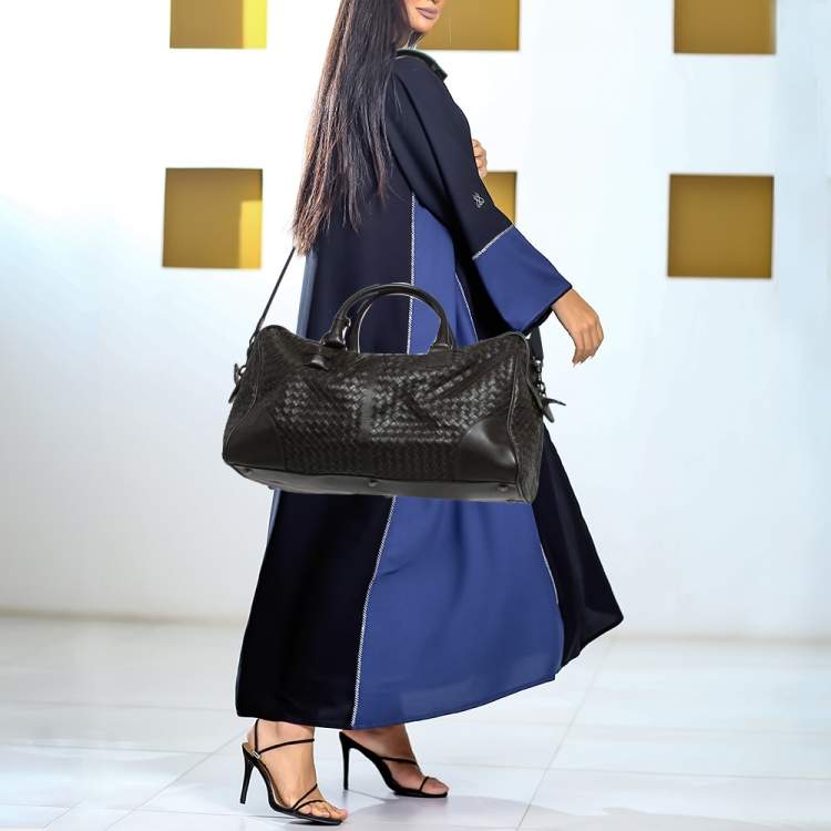 Pre Owned Bottega Veneta Dark Brown Intrecciato Leather Duffle Bag