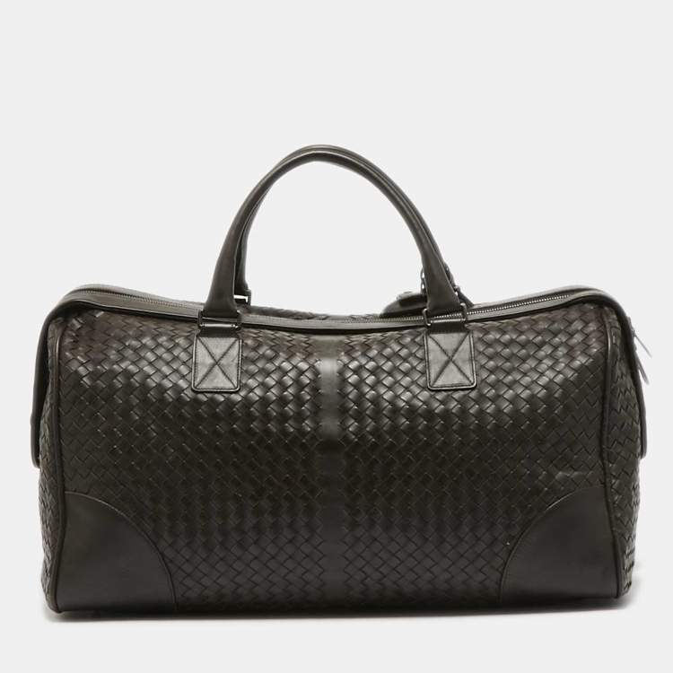 Pre Owned Bottega Veneta Dark Brown Intrecciato Leather Duffle Bag